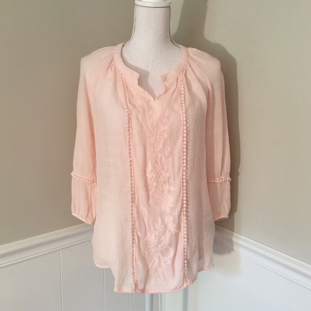 Zac & Rachel peach embroidered top-sz S